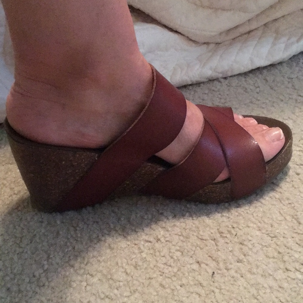 Brown leather wedge